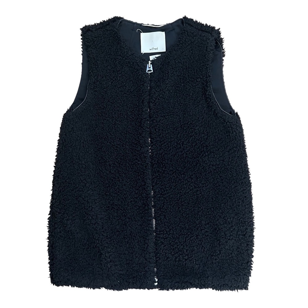 Wilfred Aritzia Black Sherpa shearling Fleece Zip Up Vest XS oversized